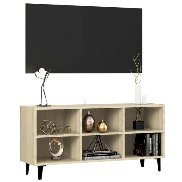 vidaXL TV-benk med metallben sonoma eik 103,5x30x50 cm