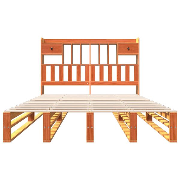 vidaXL Seng med bokhylle uten madrass voksbrun 150x200 cm heltre furu