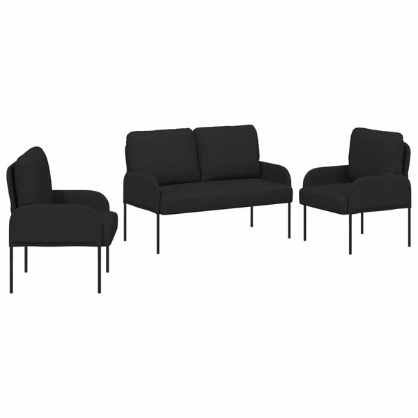 vidaXL Sofasett med pute 3 pcs Svart 115 x 56 x 80 cm Kryssfin&eacute;r