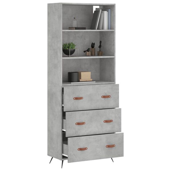 vidaXL Highboard betonggr&aring; 69,5x34x180 cm konstruert tre