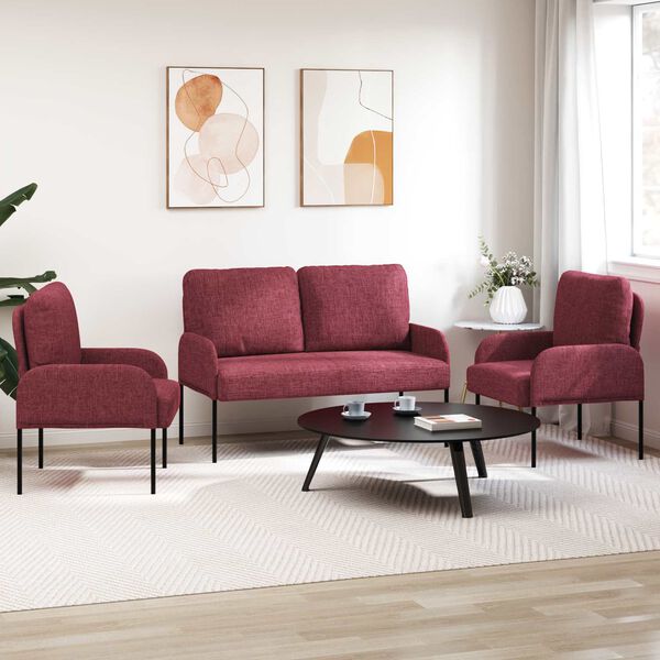 vidaXL Sofasett med pute 3 pcs Vinr&oslash;d 115 x 56 x 80 cm Kryssfin&eacute;r