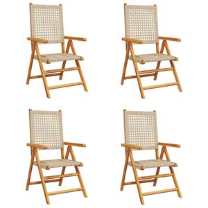 vidaXL Klappstoler med justerbar rygg, 4 stk. beige polyrotting og heltre