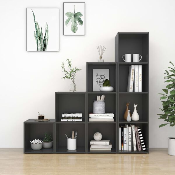 vidaXL TV-benksett 4 deler gr&aring; konstruert tre