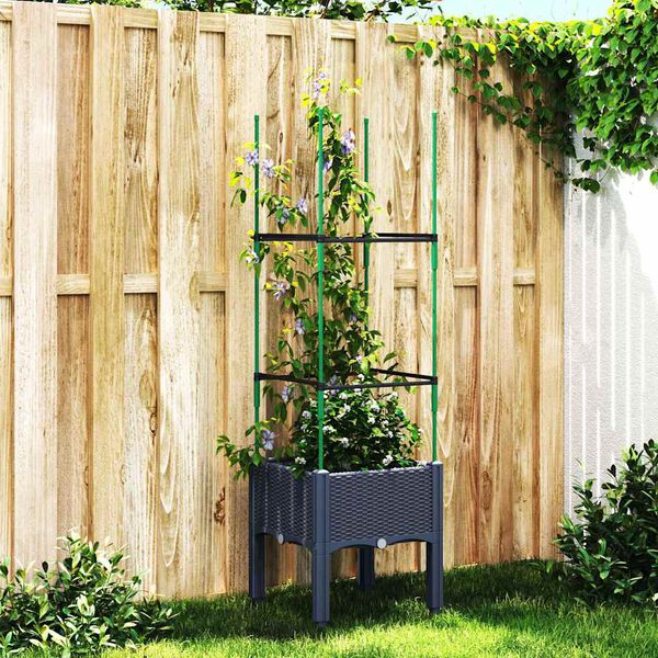vidaXL Plantekasse med espalier blågrå 40x40x142,5 cm PP