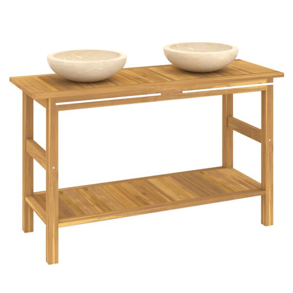 vidaXL Baderomshylle med kremhvite marmorvasker heltre teak