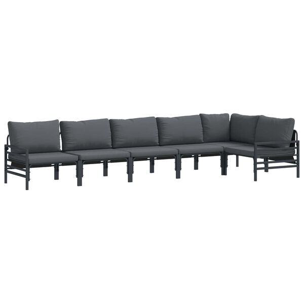 vidaXL Hagesofa Set med pute 6 pcs Svart St&aring;l