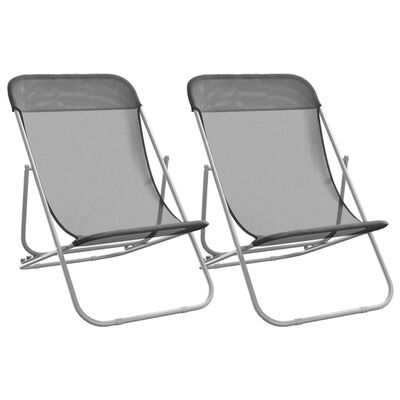 vidaXL Foldbare strandstoler 2 stk grå textilene og pulverlakkert stål