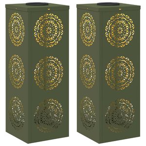 vidaXL Solenergi LED stibelys 2 pcs Olivengr&oslash;nn Kaldvalset st&aring;l