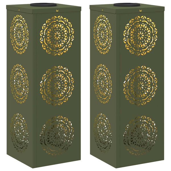 vidaXL Solenergi LED stibelys 2 pcs Olivengr&oslash;nn Kaldvalset st&aring;l