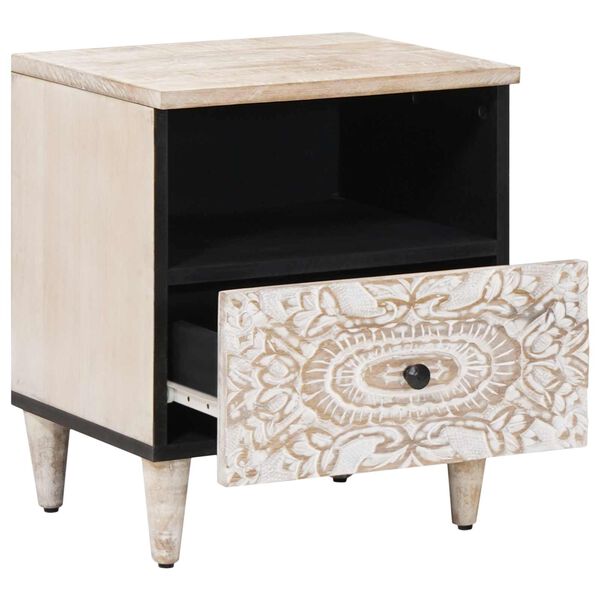 vidaXL Sengekabinett med skuff Hvit 40 x 33 x 46 cm Massiv mango tre