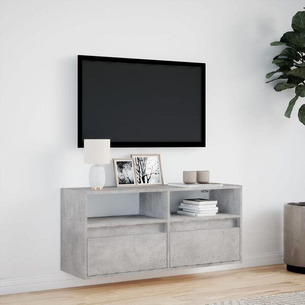 vidaXL Vegghengt TV-benk med LED-lys betonggrå 100x31x45 cm