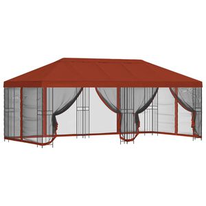 vidaXL Paviljong med sidevegger 6 x 3 m Terrakotta Polyester og st&aring;l