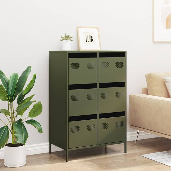 vidaXL Highboard olivengrønn 68x39x101,5 cm stål