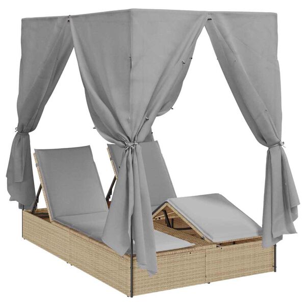 vidaXL Dobbel Solseng med Tak Beige 205 x 129 x 200 cm PE rattan