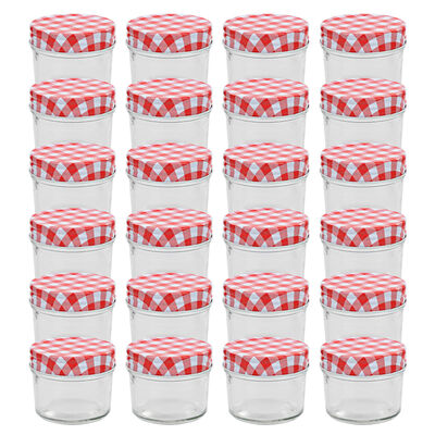 vidaXL Syltetøyglass med hvite og røde lokk 24 stk 110 ml