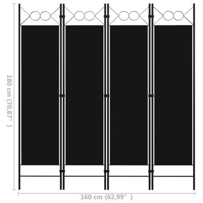 vidaXL Romdeler 4 paneler svart 160x180 cm