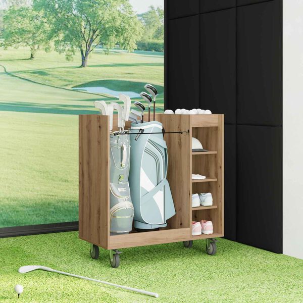 vidaXL Golfskap med hjul Ensfarget Artisan Eik 90 x 45 x 98 cm