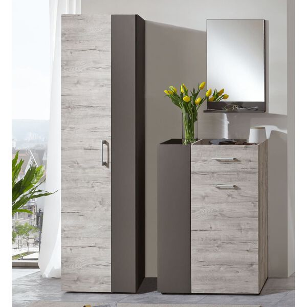 FMD Kommode med 2 d&oslash;rer og 1 skuff sandeik og lavagr&aring;