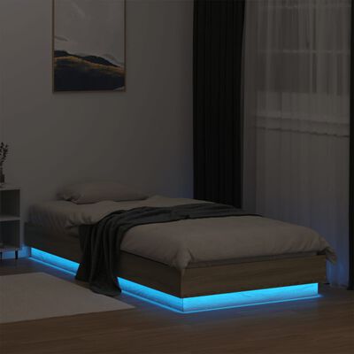 vidaXL Sengeramme med LED-lys sonoma eik 90x200 cm