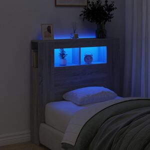 vidaXL Sengegavl med LED gr&aring; sonoma 100x18,5x103,5 cm konstruert tre