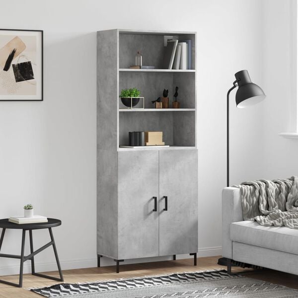vidaXL Highboard betonggr&aring; 69,5x34x180 cm konstruert tre