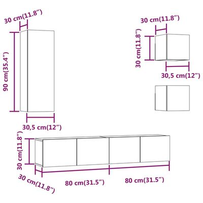 vidaXL TV-skapsett 5 deler betonggrå konstruert tre