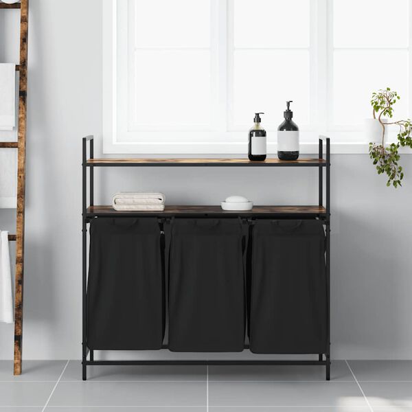 vidaXL skittentøyskurv 3 rom med hyller røkt eik