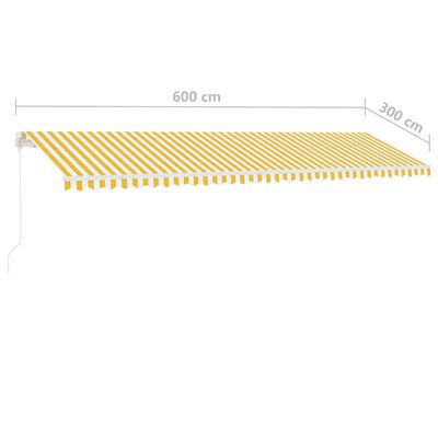 vidaXL Frittstående manuell uttrekkbar markise 600x300 cm gul og hvit