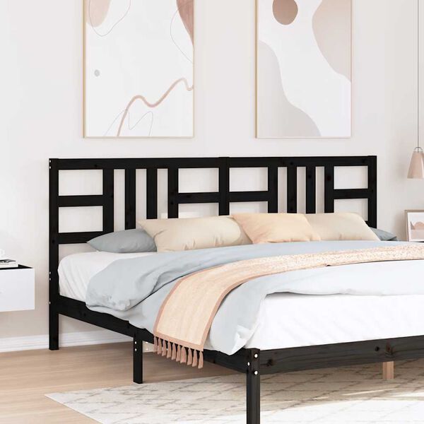 vidaXL Sengegavl svart 206x4x100 cm heltre furu