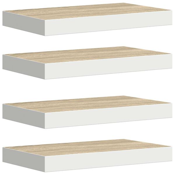 vidaXL Flytende vegghyller 4 stk eik og hvit 40x23,5x3,8 cm MDF