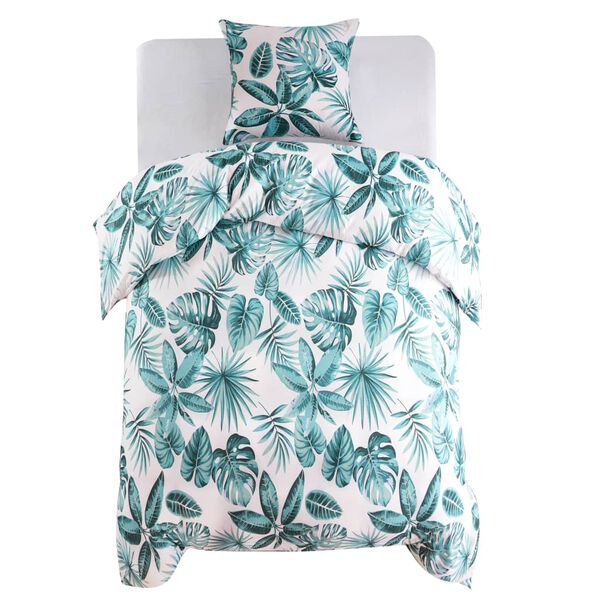 vidaXL Sengetrekk bladmønster grønn 140x200/60x70 cm