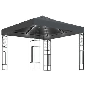 vidaXL Paviljong med LED-lysslynge 3x3 m antrasitt stoff