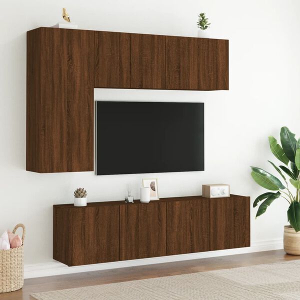 vidaXL Veggmonterte TV-benker 2 stk brun eik 60x30x41 cm