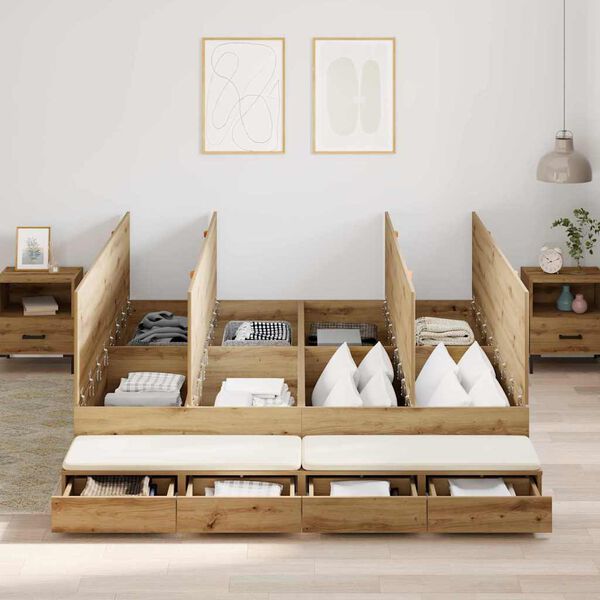vidaXL Seng med lagring med skuff Artisan Eik 180 cm Konstruert tre