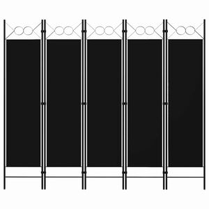 vidaXL Romdeler 5 paneler svart 200x180 cm