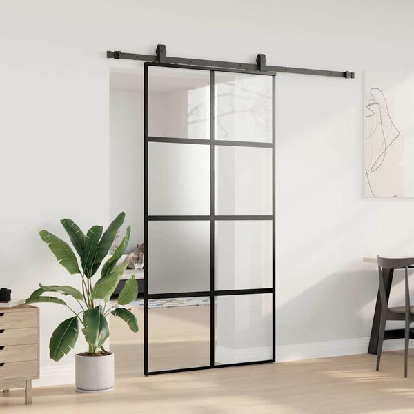 vidaXL Skyved&oslash;r med monteringssett svart 102,5x205 cm herdet glass