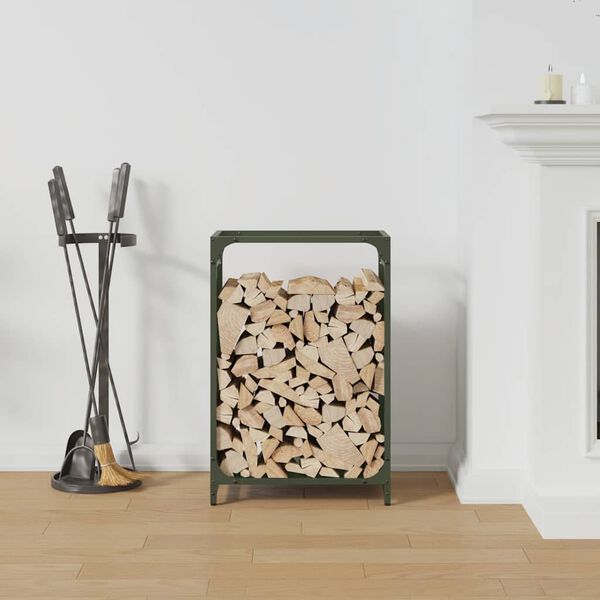 vidaXL Vedstativ olivengr&oslash;nn 44x28x65 cm kaldvalset st&aring;l