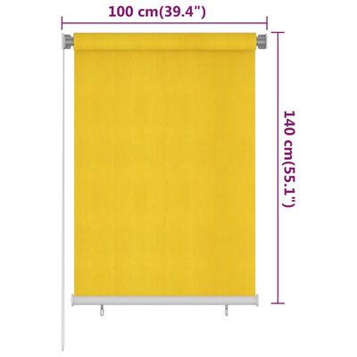 vidaXL Utendørs rullegardin 100x140 cm gul HDPE