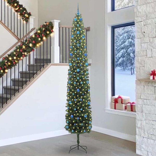 vidaXL Kunstig juletre med 300 LED grønn 300 cm PVC og stål og plast
