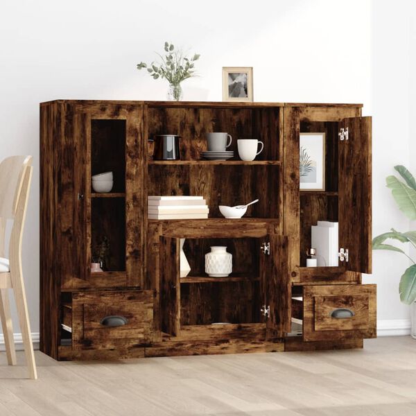 vidaXL Highboards 3 stk r&oslash;kt eik konstruert tre