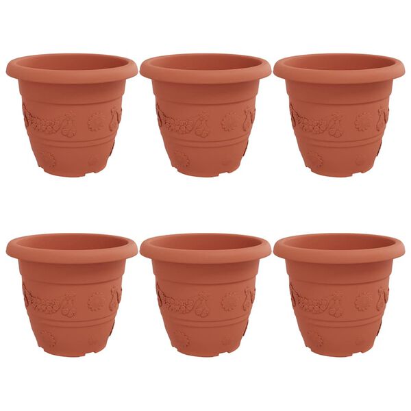vidaXL Rund Blomsterpotte 6 pcs Klinker R&oslash;d &Oslash; 26 x 21.5 cm Plast