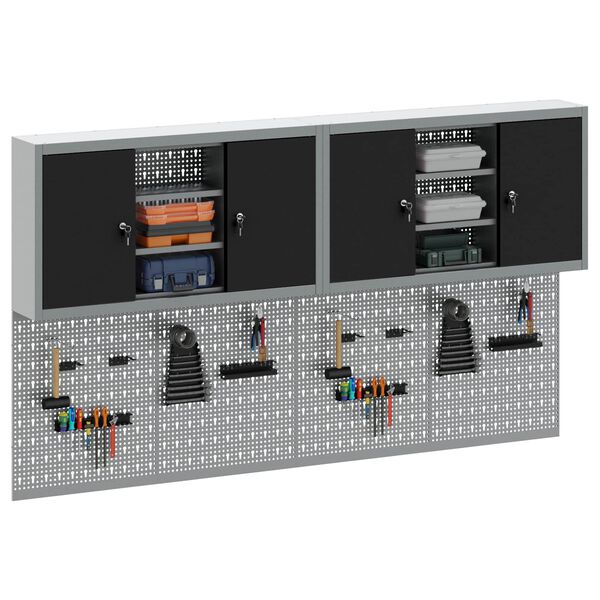 vidaXL Verkt&oslash;yskabinet Sett med hylle 6 pcs Svart Pulverlakkert st&aring;l