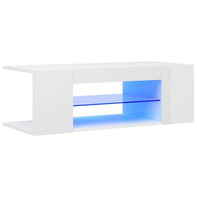 vidaXL TV-benk med LED-lys høyglans hvit 90x39x30 cm