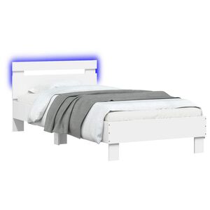 vidaXL Sengestamme med LED-lysstrimler Hvit Konstruert tre