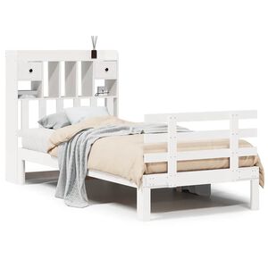 vidaXL Seng med bokhylle uten madrass hvit 75x190 cm heltre furu