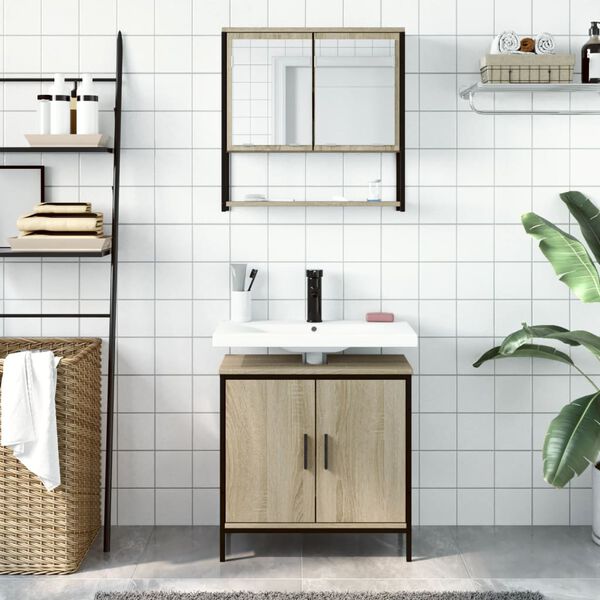 vidaXL Baderomsskapsett 2 deler sonoma eik konstruert tre