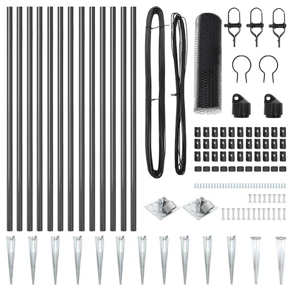 vidaXL Gjerdep&aring;le Gr&aring; 25 x 0,8 m (25 mm nett) St&aring;l og PVC