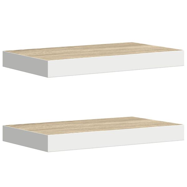 vidaXL Flytende vegghyller 2 stk eik og hvit 40x23,5x3,8 cm MDF