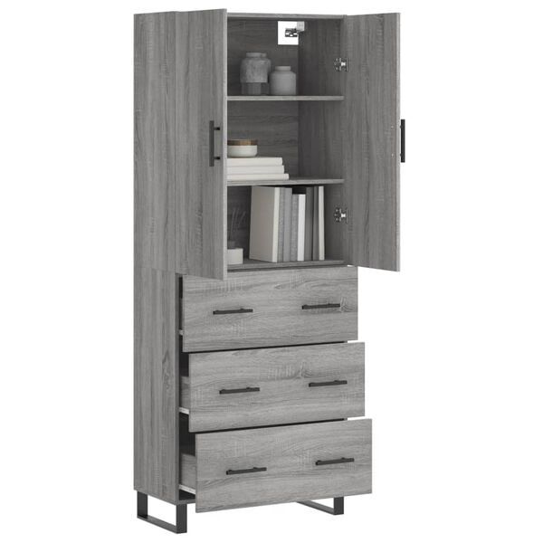 vidaXL Highboard gr&aring; sonoma 69,5x34x180 cm konstruert tre