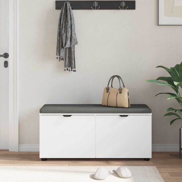 vidaXL Gangbenk med pute med lagring med d&oslash;r Hvit 100 x 38 x 46 cm